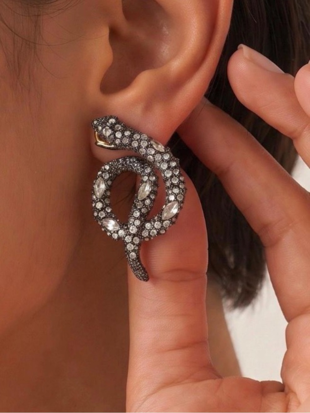 Alexis Bittar Earrings Crystal Encrusted Jardin De Papillon Noir Snake Wrap OC06